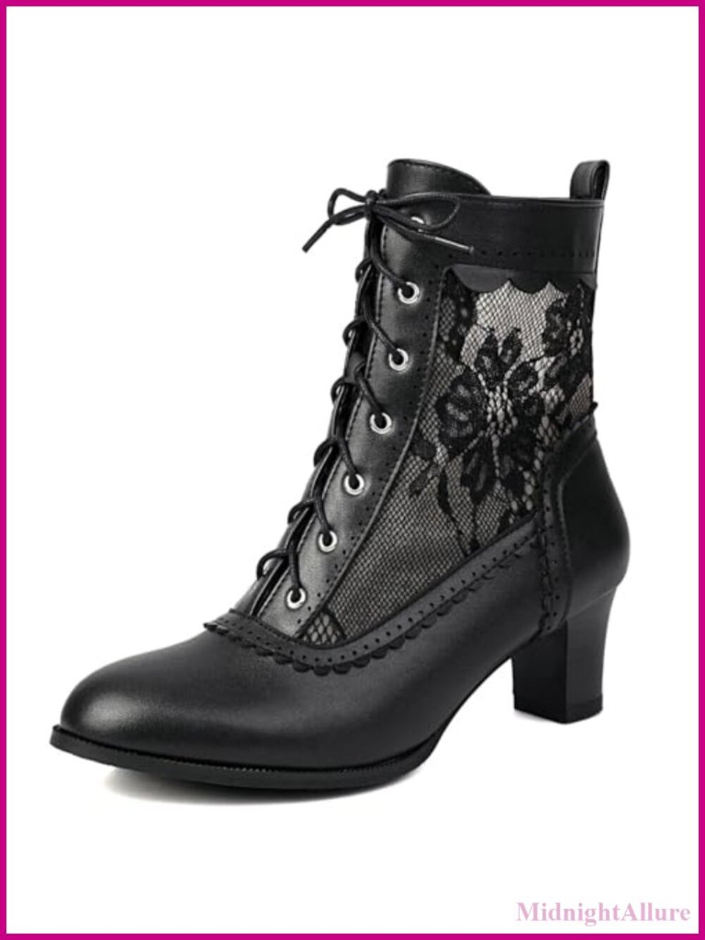 Women Victorian Lace Up Ankle Boots Kitten Heel Round Toe Synthetic